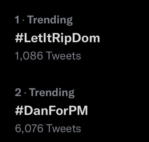 I 💛 Twitter. #LetItRipDom and #DanForPM blowing up as ‘Dan Next’ wiped from Twitter as overseas funding cancelled. Have a laugh. 👇🏼😂