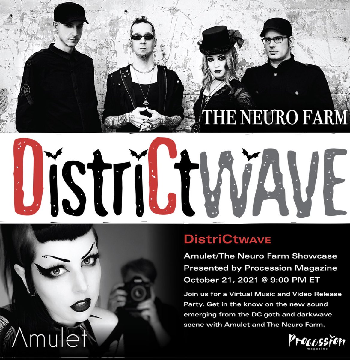 Presenting DistriCtWAVE. Two amazing bands, Amulet and @theneurofarm, are coming together to debut their extraordinary new releases. On 𝗢𝗰𝘁𝗼𝗯𝗲𝗿 𝟮𝟭, both bands will be releasing material you won’t forget on an exclusive live stream. Register at: eventbrite.com/e/districtwave…