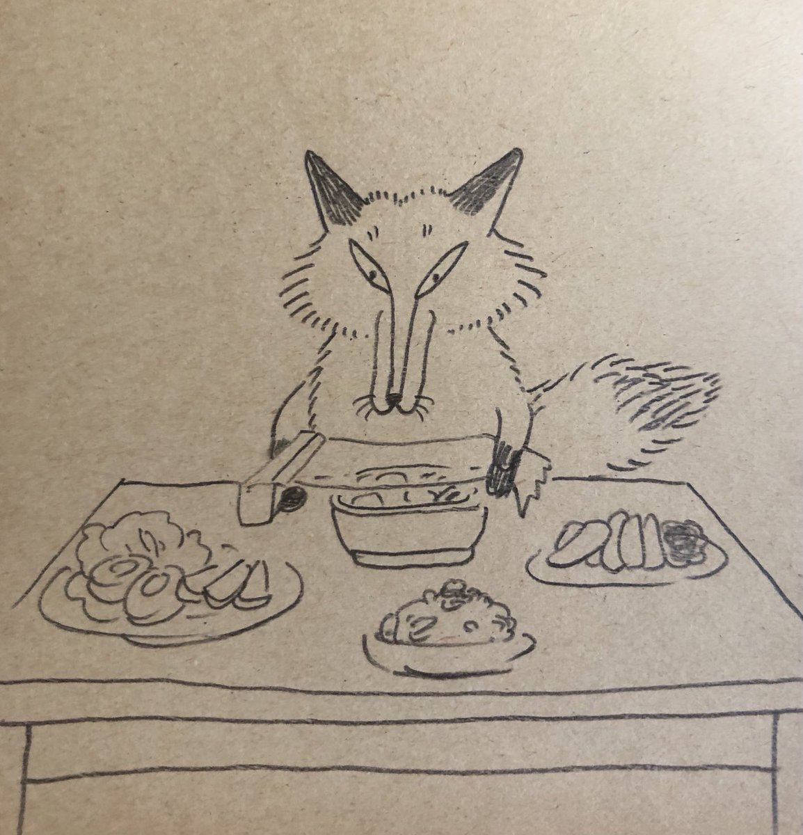 お昼ご飯におかずを作りすぎて勿体なくなったので、一品ラップして夜ご飯に回すキツネ 
