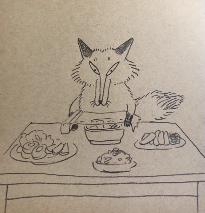 お昼ご飯におかずを作りすぎて勿体なくなったので、一品ラップして夜ご飯に回すキツネ 