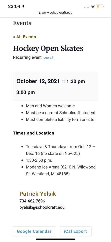 Schoolcraftpuck's tweet photo. Skates on Tuesday and Thursday’s starting October 12th those will last until December 16th excluding November 25th. Skates will be hosted at Modano ice arena in Westland from 1:30 pm- 2:50 pm. MUST BE A SCHOOLCRAFT STUDENT TO ATTEND. #rollslots 🏒 https://t.co/YiP9Zferpr