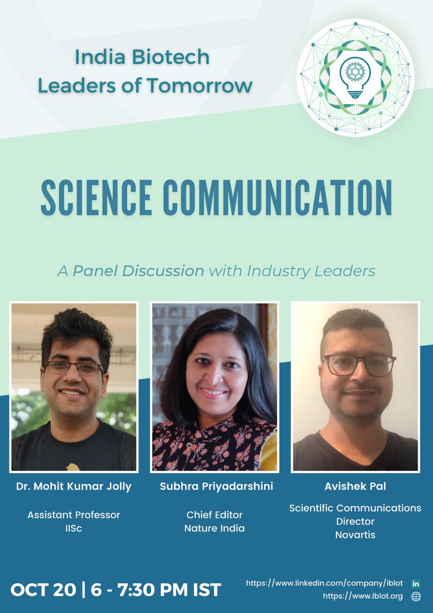 India_BLoT's tweet photo. Register now-https://t.co/AcyXRrBv9E to interact with #scicomm stalwarts @Subhrapr @Avishek_Pal @mkjolly15 in a panel discussion on Oct 20. We shall discuss the opportunities in the field and how to be an effective communicator. @BSSE_IISc @VoicesofIndAcad https://t.co/0rh26tiBVY