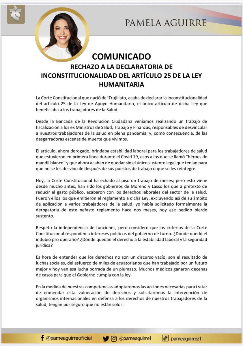 pameaguirre1's tweet photo. Los llamaron héroes, y ahora los dejan sin estabilidad laboral. 
A la Corte Constitucional se le olvidó que los derechos laborales no son regresivos y que el art. 25 de la #LeyHumanitaria hacía un justo reconocimiento para el personal de salud que arriesgó su vida en pandemia. https://t.co/wkbTlIMToY