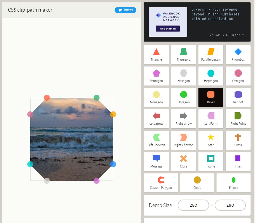 spkagent's tweet image. CSSで画像を好きな形にマスクするの流行ってますよね。カンタンにできちゃうウェブ上の無料ツールのご紹介。

CSS clip-path maker

形を選んでコードをコピー・・・超ラク！
#web制作Tips
#web制作をラクにするコツ
#駆け出しwebデザイナーと繋がりたい 
#駆け出しコーダーさんと繋がりたい