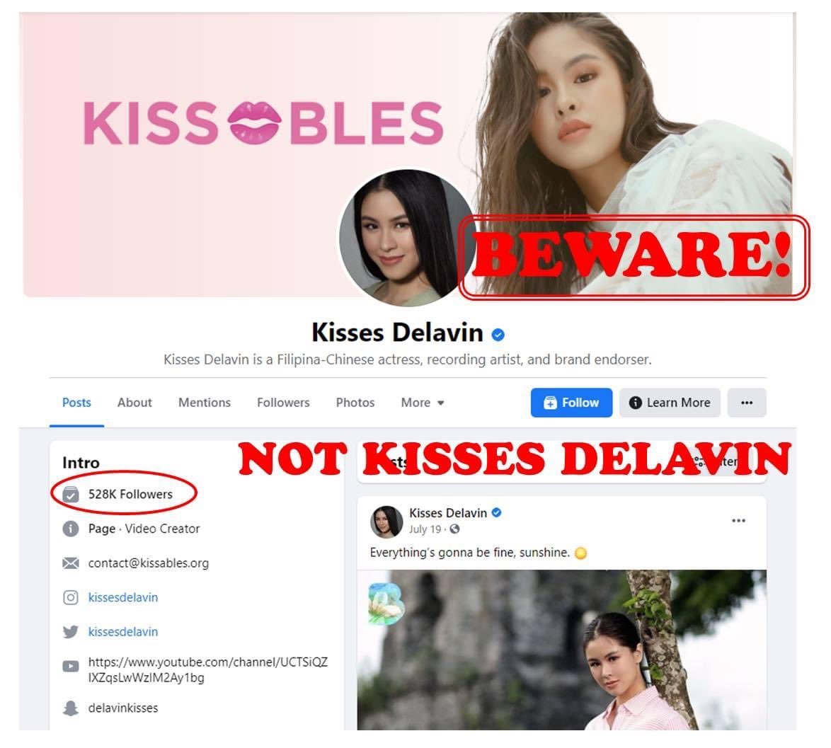 TEAM KISSES OFFICIAL 💋 (@teamkissesofc) on Twitter photo BEWARE!!! THIS IS VERIFIED PAGE IS NOT KISSES DELAVIN!
For everyone's safety, kindly report this page to be properly taken down.
<a href="/KissesDelavin/">Kisses Delavin</a> does not own nor handle a FB Page. Please be vigilant. DO NOT transact nor engage in this account.
-Siblings BEWARE!!! THIS IS VERIFIED PAGE IS NOT KISSES DELAVIN!
For everyone's safety, kindly report this page to be properly taken down.
<a href="/KissesDelavin/">Kisses Delavin</a> does not own nor handle a FB Page. Please be vigilant. DO NOT transact nor engage in this account.
-Siblings