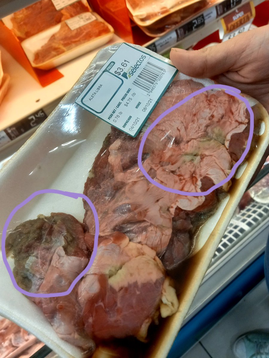 soymalefic's tweet photo. Hoy fui al Super Selectos del Ctro. Comercial Zacamil, fui al área de carnes en bandeja y no podia creer que nos vendan carnes en ese estado. Sres. @Defensoria_910 @SaludSV, esta es una pequeña muestra solo el Diablo sabe que podredumbre tienen adentro y el grado de contaminacion https://t.co/zm99gmxO7H