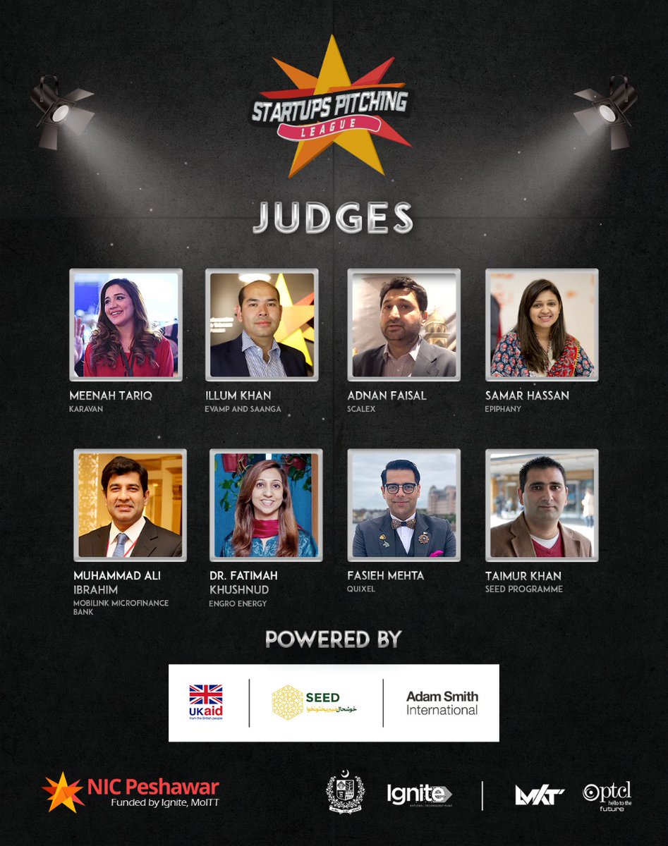 nic_peshawar's tweet photo. Introducing our esteemed panel of judges for the Startup Pitching League 2021 Grand Finale!
We look forward to an exhilarating final pitch.
#NICPeshawar #MoITT #Ignite #LMKT #SPL2021 #PoweredbySEED https://t.co/ICY6MtLWp1