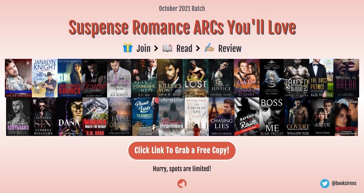 Check out the latest <a href="/BookSirens/">BookSirens</a> book bundle featuring awesome ARCs in the #SuspenseRomance genre. 

Quick, before all the spots are gone!

booksirens.com/bundle/suspens…