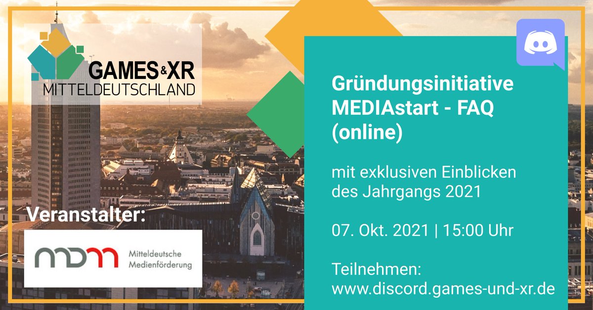 GamesXRMD's tweet photo. 📑 Heute um 15 Uhr könnt ihr euch über #MEDIAstart der Mitteldeutschen Medienförderung informieren lassen und aufkommende Fragen klären. 

Wo? 
Auf dem Discord vom Games &amp; XR Mitteldeutschland - 
https://t.co/9XZtdIZyGm https://t.co/4KMkvaMZ7b
