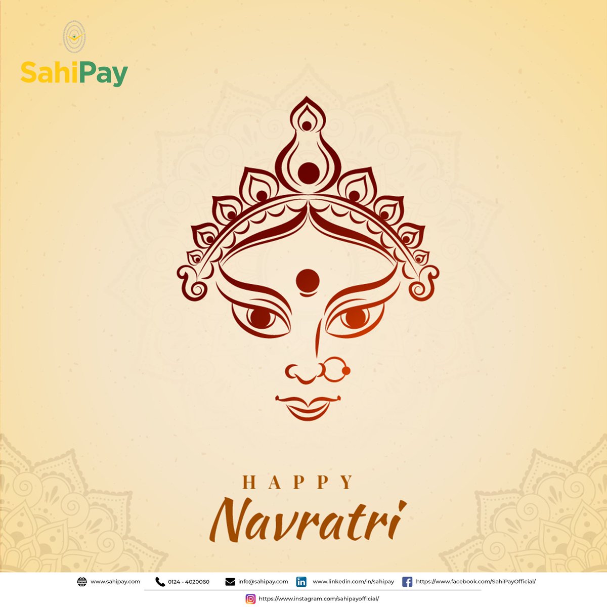 SahiPay's tweet photo. SahiPay team wishes you all a very Happy Navratri. 
#SahiPay #absahipaykaregaindia #integrated #platform #financialservices #payments #transactions #billpayments #BharatBillPay #loans #aeps #valueaddedservices #recharges #ecommerce #fintech https://t.co/QE6Lgxrkia