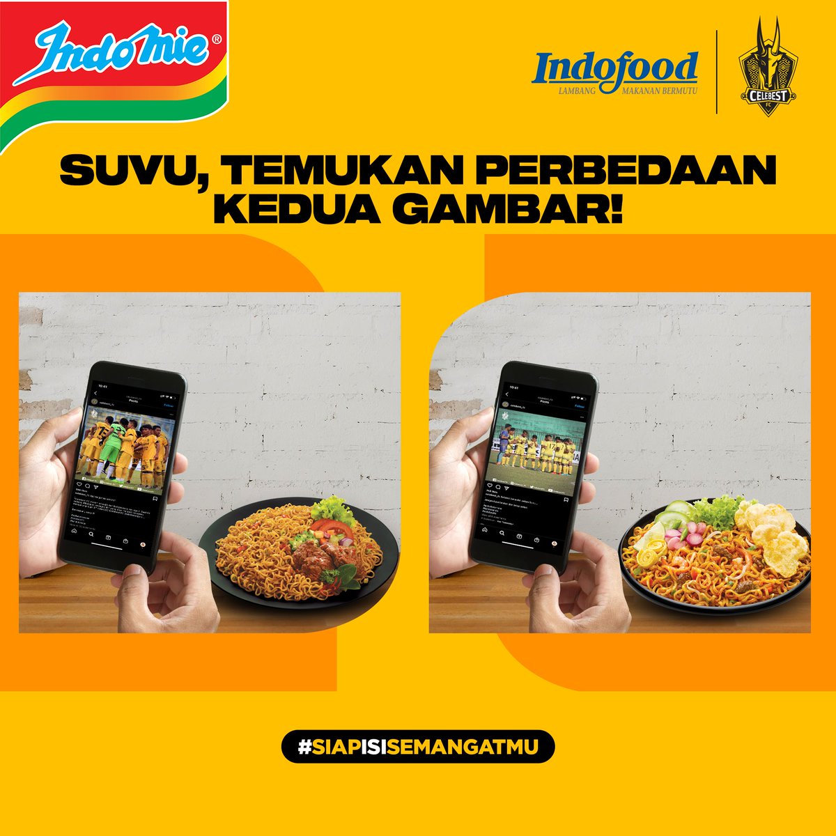 Suvu, sambil menunggu informasi lanjutan terkait kompetisi Liga 3, kita main games dulu yuk!
Coba temukan perbedaan dari kedua gambar diatas. Share jawabanmu di kolom komentar ya
Makin semangat dukung Tanduk Anoa bareng Indomie Goreng. Aroma dan rasa lezatnya #SiapIsiSemangatmu.