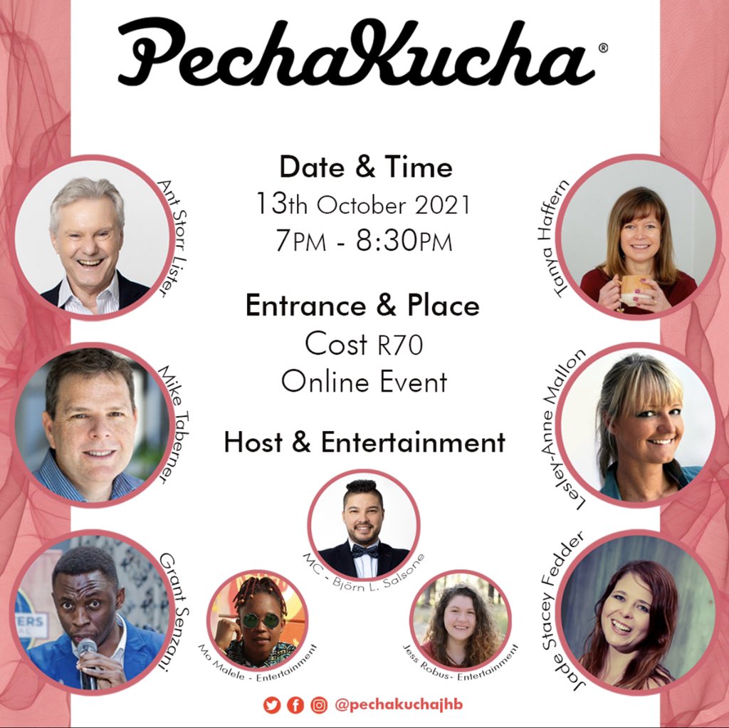 PechaKuchaJHB's tweet photo. @PechaKuchaKhobr With less than a week to go, make sure not to miss this online event. It is going to be AMAZING! To book your ticket, click: https://t.co/mOuSYZmvKq. Do it NOW! #pechakuchajhb #pechakuchanights #pechakucha20x20 #pechakuchaonline https://t.co/qA36X7XSZP