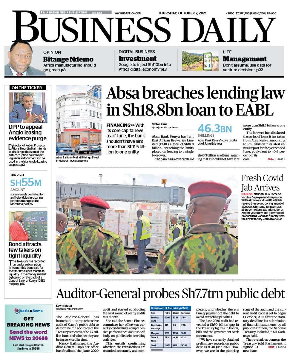 evansokaalo's tweet photo. Today is Thursday (TBT) 7/10/21, these are the Newspaper ���️ headlines in KE.
#homework
Weston Hotel Kanini Kega Miguna Uhuru Kenyatta JKIA Eldoret Kanairo NHIF Barbados #JKLive #NgapataSwimmingPool #Nursing Thika #Brekko #PhonyLeaks #HarambeeStars Kitengela https://t.co/JbFXrmQ28U