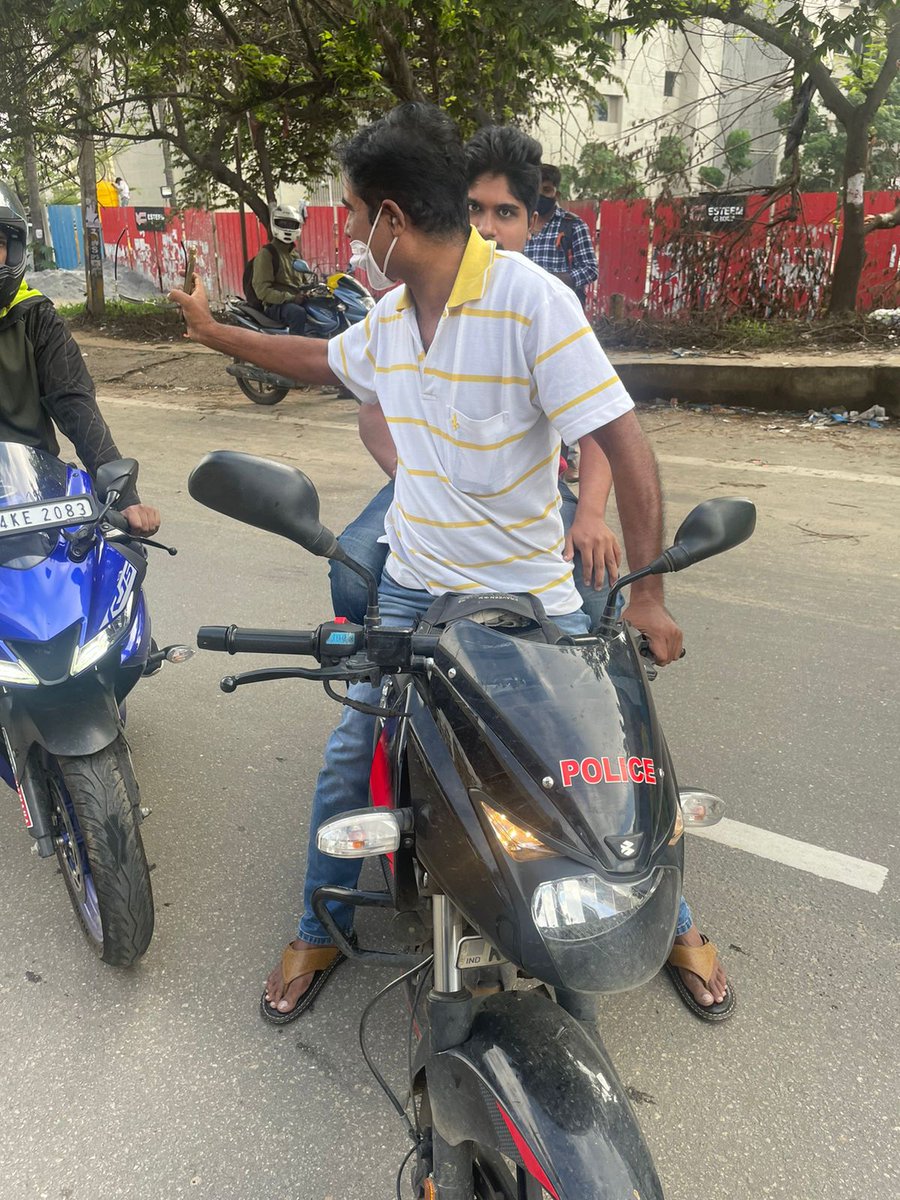Dear Sir,

This gentleman who appears to be a COP, written clearly on a private vehicle which by itself is an offence was riding one way in Kodigehalli Signal. When stopped and questioned since he was riding in the wrong direction and fast too! <a href="/CPBlr/">CP Bengaluru ಪೊಲೀಸ್ ಆಯುಕ್ತ ಬೆಂಗಳೂರು</a> <a href="/DCPNorthBCP/">DCP North-Bengaluru.</a> <a href="/BlrCityPolice/">ಬೆಂಗಳೂರು ನಗರ ಪೊಲೀಸ್‌ BengaluruCityPolice</a>