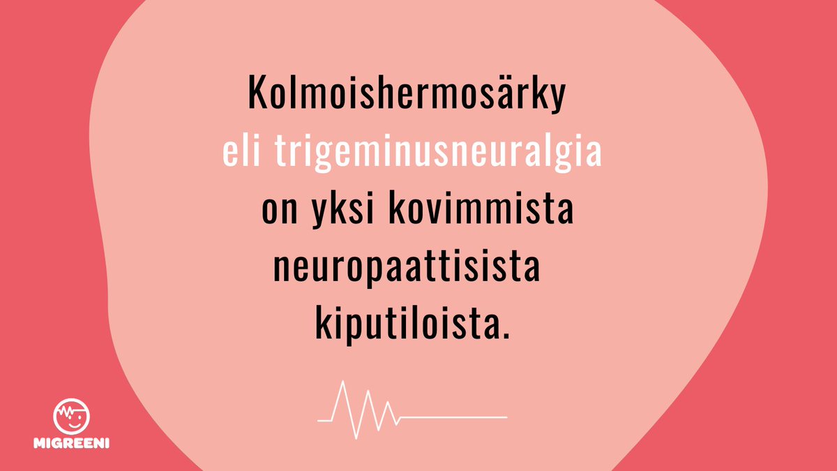 Migreeni's tweet photo. Tänään 7.10. vietetään kolmoishermosärkypäivää. Kolmoishermosärky oireilee sähköiskumaisina kipukohtauksina, joita voi tulla päivän aikana useita kymmeniä.  Hankalimmillaan kipu voi estää puhumisen tai syömisen. Tuemme myös #kolmoishermosärky'ä sairastavia.  Älä jää yksin! #trige https://t.co/FVSv8wd1GB