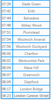 Apologies, but due to a short-notice change to the timetable caused by a problem with a set of points at Cannon Street, the 06:47 Cannon Street-Cannon Street via Bexleyheath, Woolwich and Greenwich is cancelled.
Note, this is the 07:39 from Slade Green to Cannon Street.