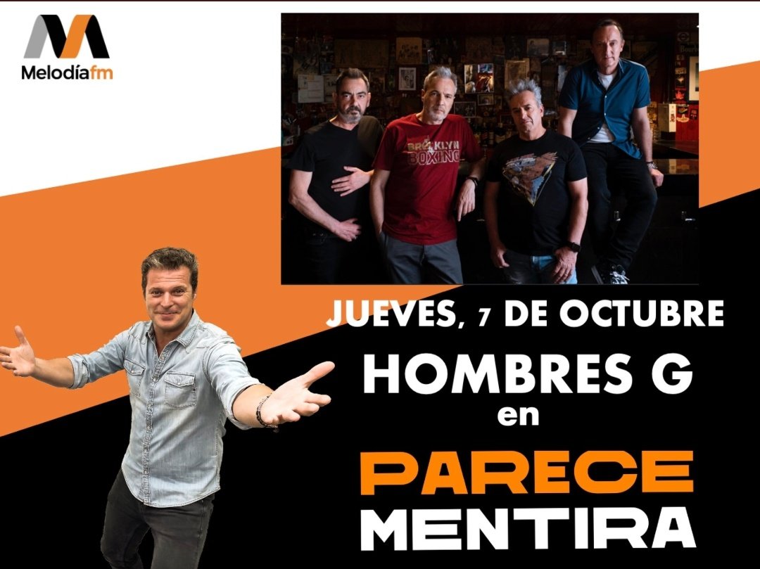 #BuenosDías 🤟😀

En unos minutos <a href="/HombresG/">Hombres G Oficial</a> en el programa <a href="/parece_mentiraa/">Parece Mentira</a> en <a href="/Melodia_FM/">Melodía FM</a> con <a href="/JotaAbril/">Jota Abril</a>  a un día del lanzamiento de su nuevo disco #LaEsquinaDeRowland 🎸 

▶ melodia-fm.com

#FelizJueves