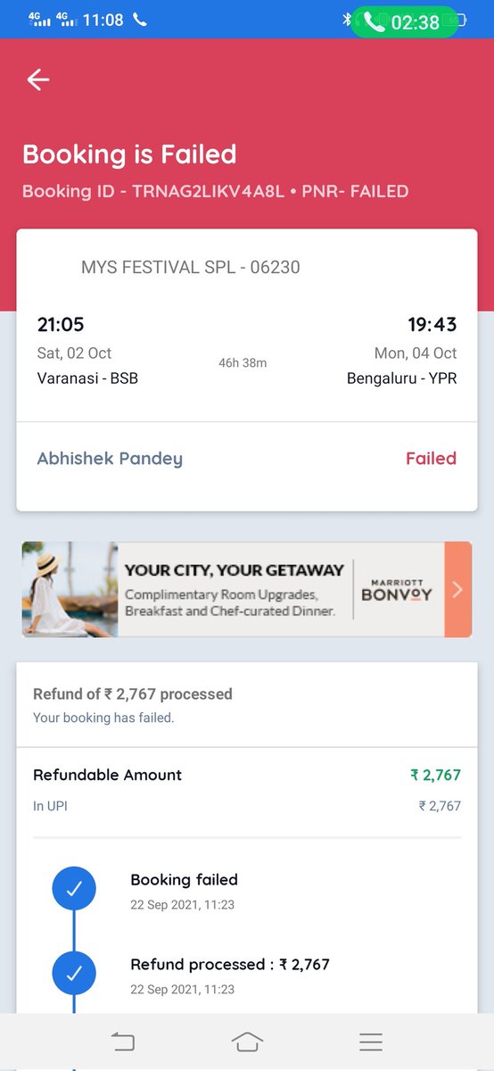 SahaShreshtha's tweet photo. @goibibo I tried booking two train ticket on 22ndSeptember at 00:29am (TRNAG2KZYBYVD5) and 11:23pm (TRNAG2LIKV4A8L) but it failed due to server down of your page.I haven't yet received any refund.Please look into this at the earliest and please take the necessary actions. https://t.co/rxClTt0kBW