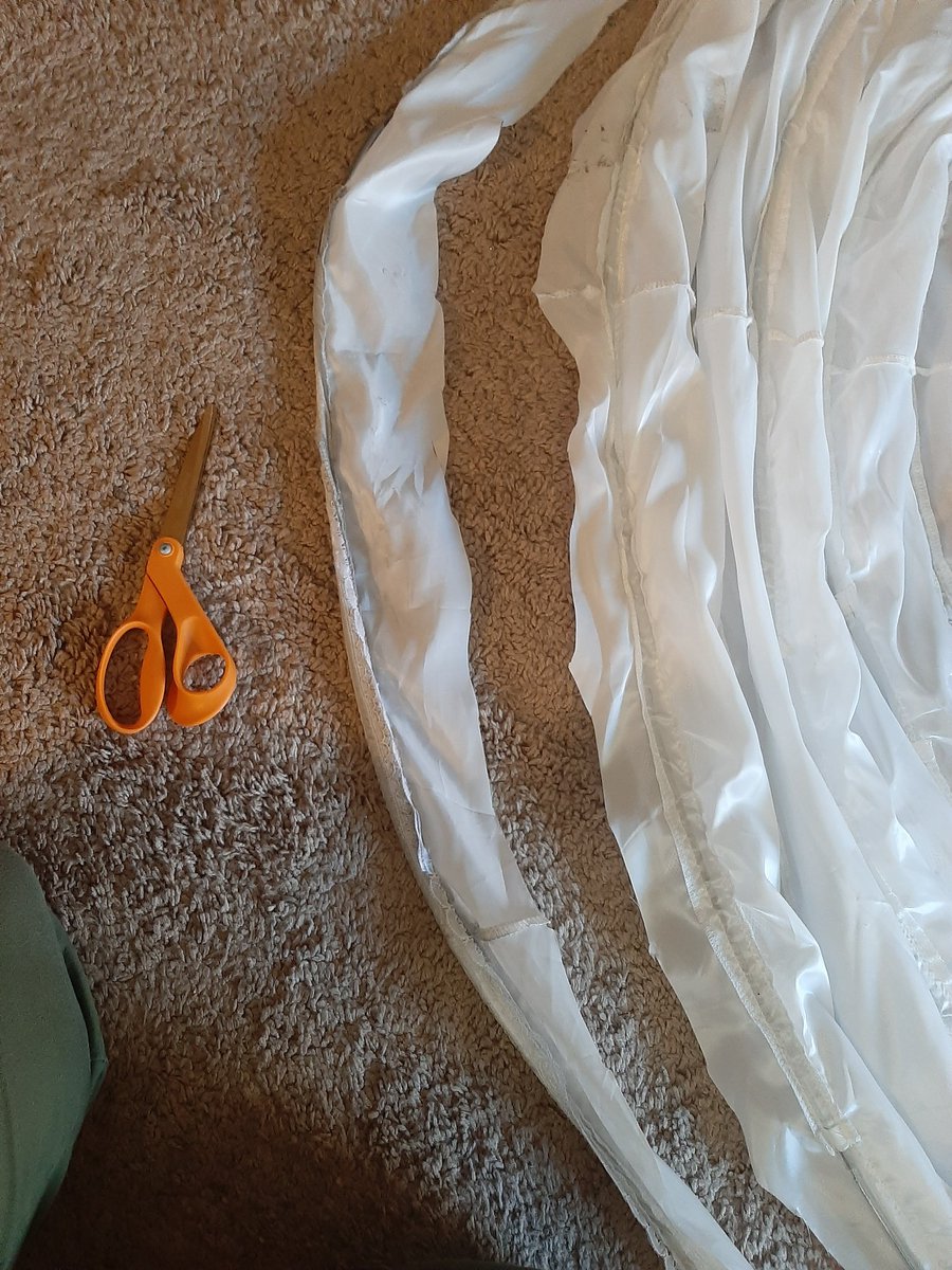 hopefullycos's tweet photo. #WIP Wednesday! I'm getting a little back into the swing of things & getting ready for @fanexpodenver ! I took the bottom hoop off my hoop skirt so it won't drag the ground so much. #BellaTheCat supervised.
Next step - hem all those layers of #Cinderella skirt! 😬 https://t.co/R4Tsz0G5JK