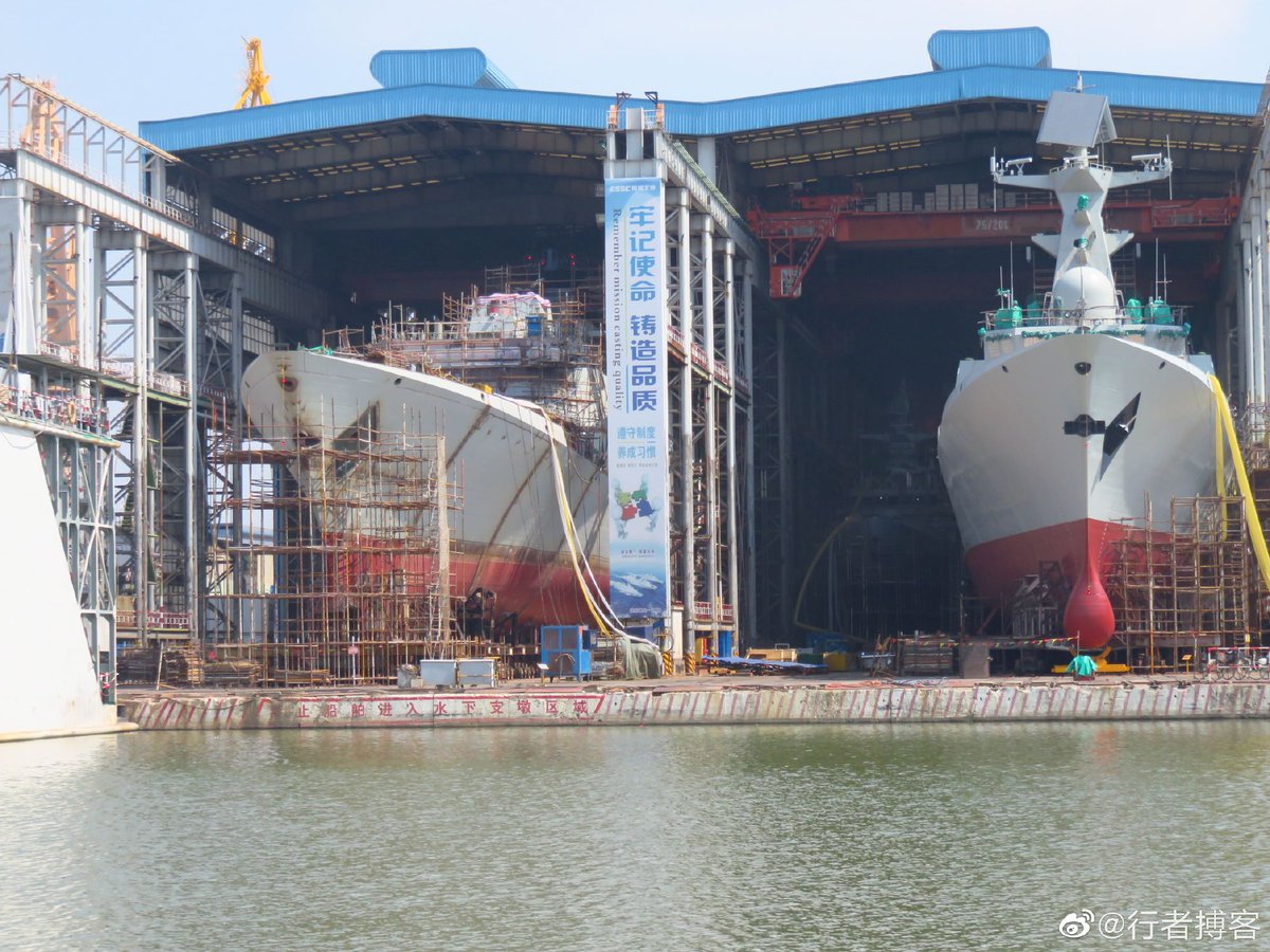 China Navy 33rd and 35th Type 054A frigate are under construction in the Huangpu Shipyard