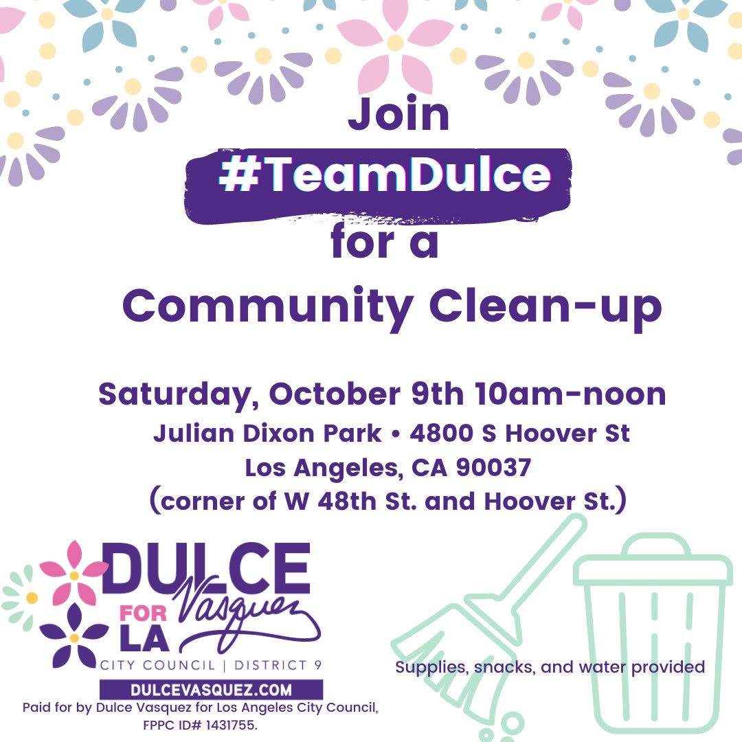 vasquezdulce's tweet photo. Come help us clean up #CD9 on #TomLaBonge Day of Service!
https://t.co/Wj9qUEQzmv https://t.co/qK5zUJq4Qe