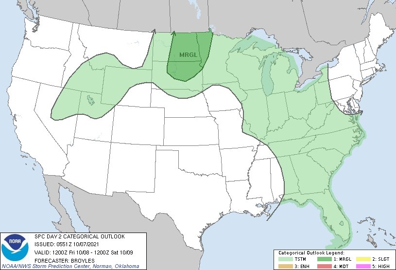 NWSSPC's tweet photo. 12:52am CDT #SPC Day2 Outlook Marginal Risk: across parts of the northern plains https://t.co/rEAejNpVr0 https://t.co/K2TeK2cyoO