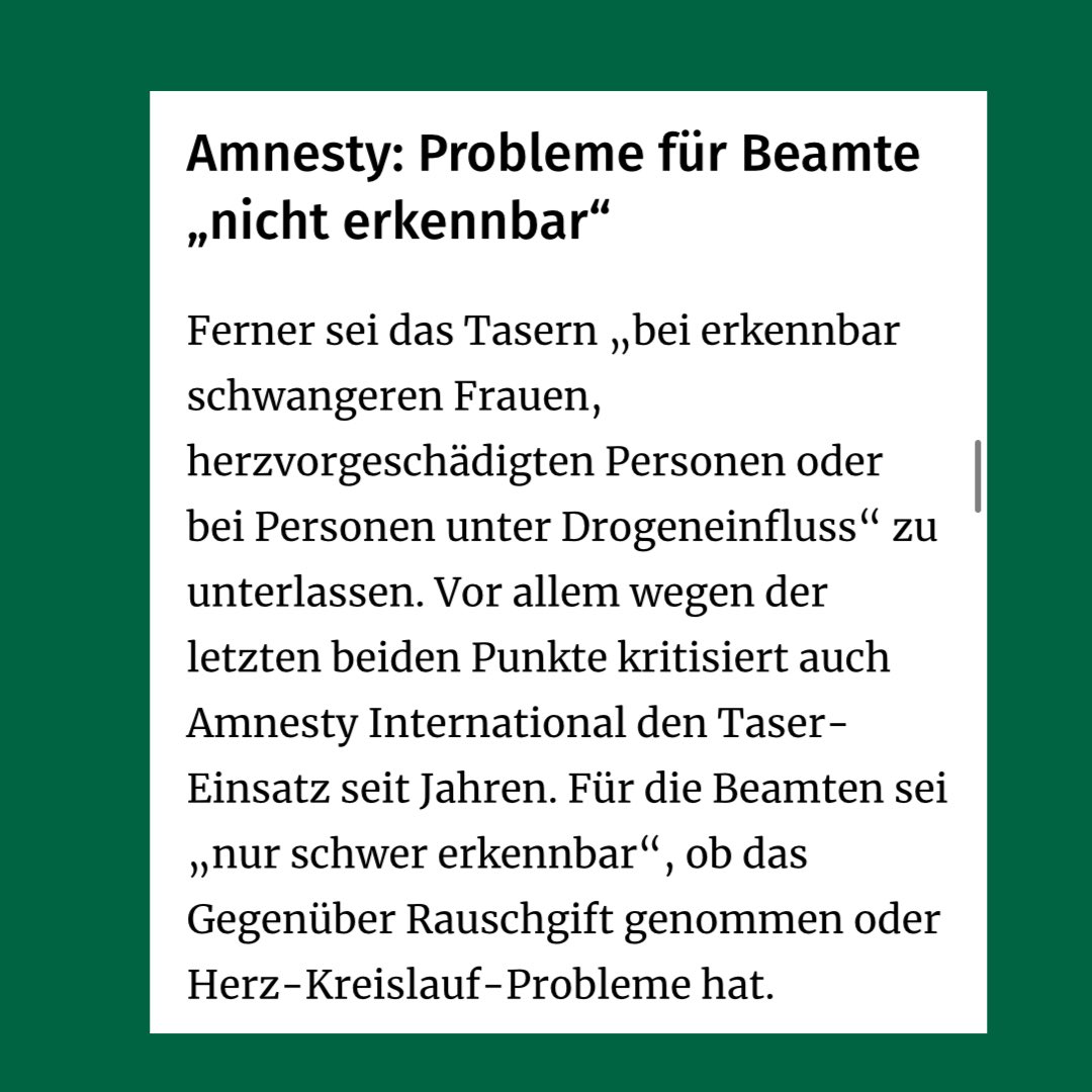 SvenjaAppuhn's tweet photo. Schluss mit der Verharmlosung!
Nachdem ein 39-Jähriger mit einer Elektroschockpistole von der Polizei überwältigt wurde und noch am selben Tag im Krankenhaus verstarb, fordern wir, dass der Einsatz von Tasern ausgesetzt wird.
#Taser #NoNPoG https://t.co/Y5claBTmIl