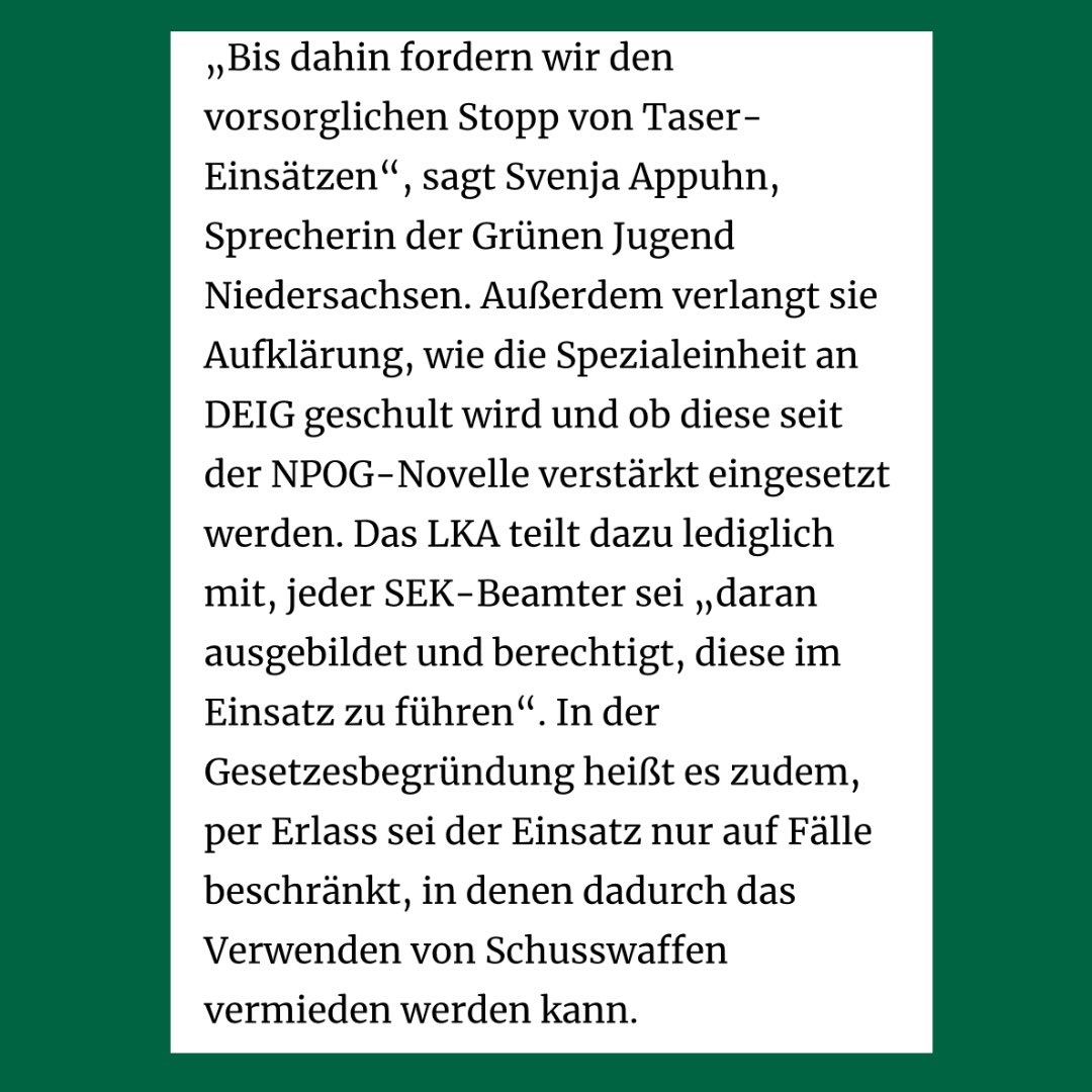 SvenjaAppuhn's tweet photo. Schluss mit der Verharmlosung!
Nachdem ein 39-Jähriger mit einer Elektroschockpistole von der Polizei überwältigt wurde und noch am selben Tag im Krankenhaus verstarb, fordern wir, dass der Einsatz von Tasern ausgesetzt wird.
#Taser #NoNPoG https://t.co/Y5claBTmIl