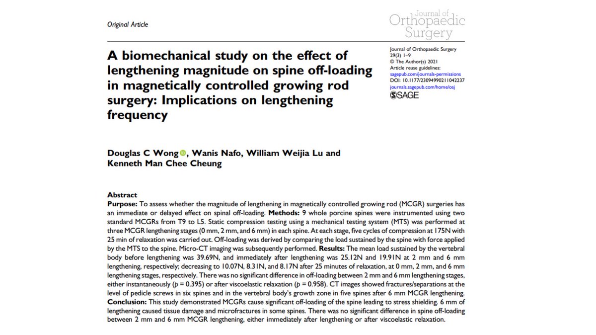 JUST PUBLISHED: ‘A #biomechanical study on the effect of lengthening magnitude on #spine off-loading in magnetically controlled growing rod surgery: Implications on lengthening frequency’
➡ journals.sagepub.com/doi/full/10.11…

#scoliosis #orthotwitter