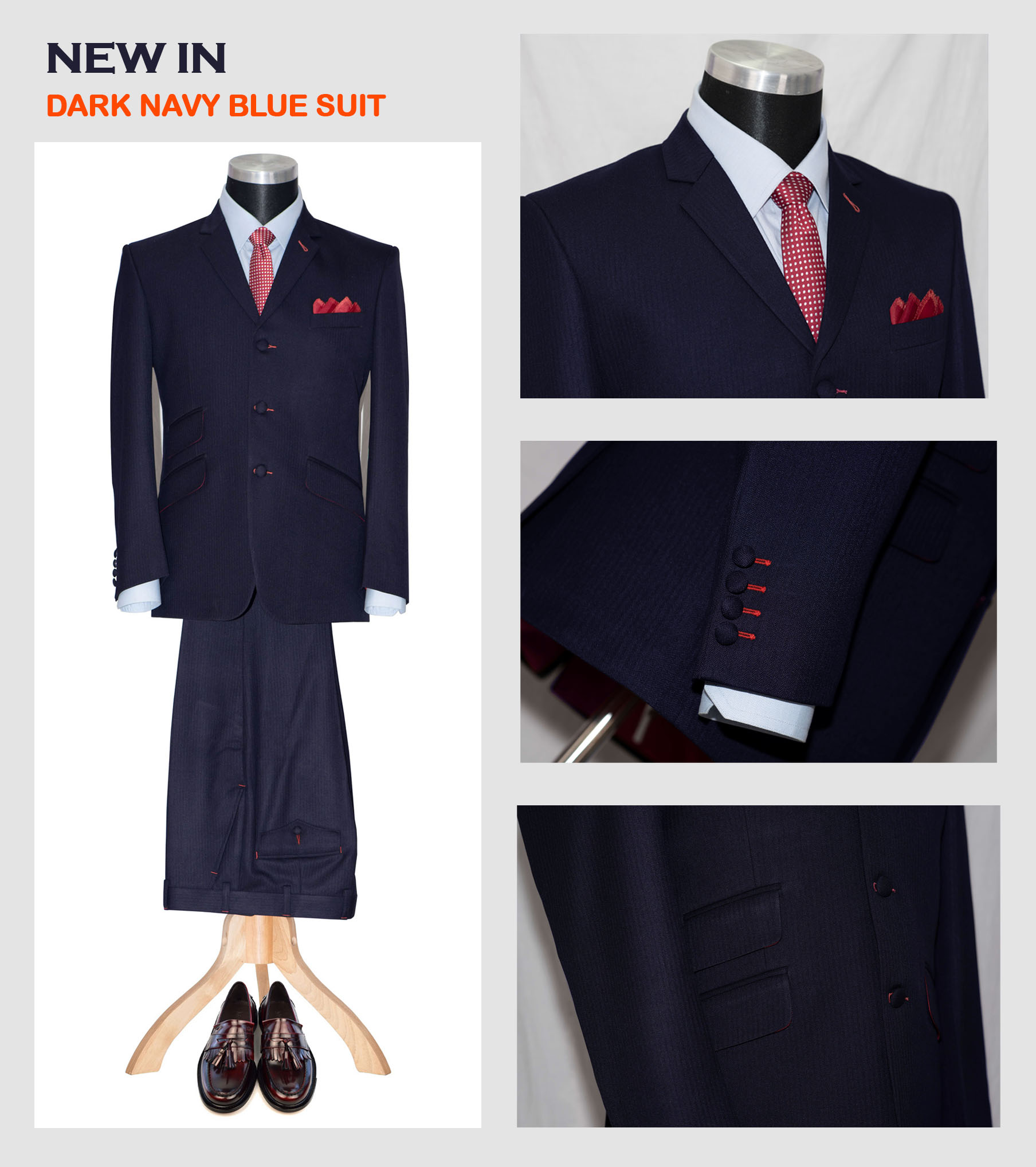 John Mayall mod style 3 button night blue suit