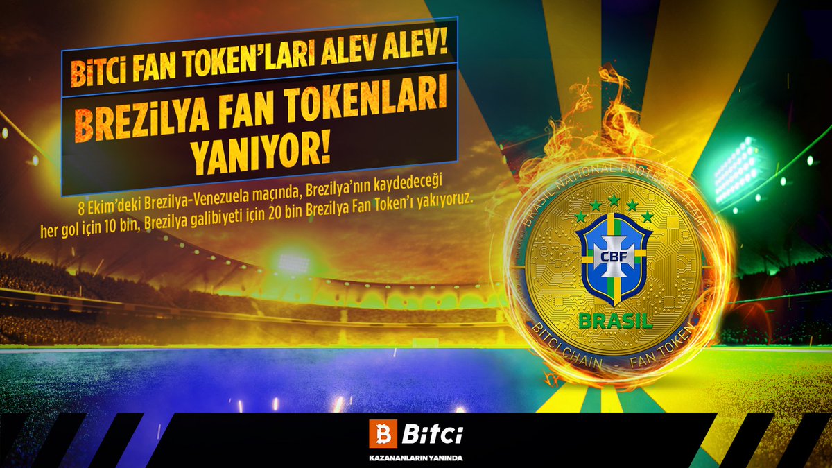 Brezilya 🆚 Venezuela maçında

🇧🇷🥇 Futbol tarihinin en başarılı, Futbolun Kralı Brezilya Milli Futbol Takımı Fan Tokenları yanıyor!

🔥 Brezilya'nın her golüne 10 bin

🔥 Brezilya'nın galibiyetine 20 bin #BFT yakıyoruz!

#Bitci #KazananlarınYanında #FanToken <a href="/CBF_Futebol/">brasil</a>