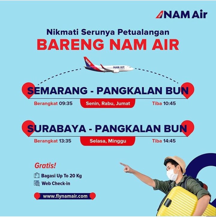 NAMtizen pengin gak sih ngerasain petualangan super seru saat liburan? Misalnya, naik klotok sambil menyusuri sungai-sungai besar, atau bertemu Orangutan di alam liar? Yuk dateng ke Pangkalan Bun, tandain tanggalan dan jadwalin perjalanan kamu mulai sekarang! #flynamair
