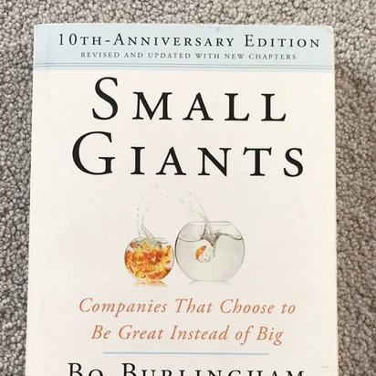 This week's #bookrecommendation is for a great business book about companies that decided not to grow or sell-out, just to stay where they are and do a #greatjob. Amazing, especially in comparison to all other growth-obsessed books.
SMALL GIANTS by <a href="/BoBurlingham/">Bo Burlingham</a> (Penguin: 2007)