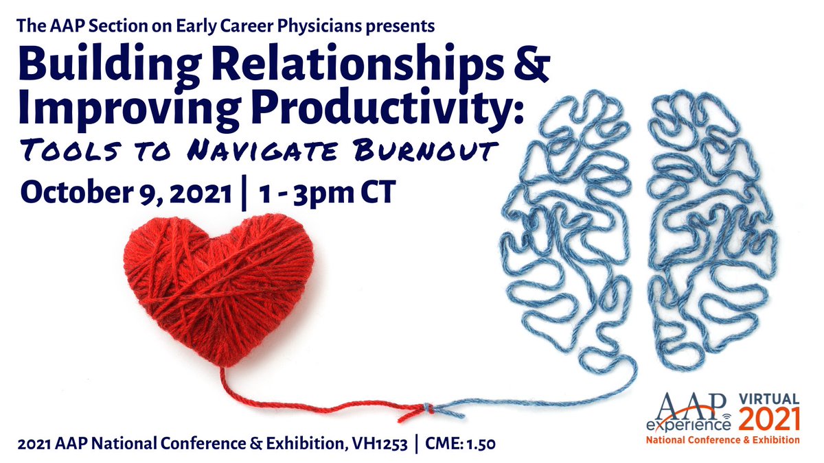 ShannonBrockman's tweet photo. Whether you are in a community or an academic setting, we invite you to join our discussion on productivity, relationship building, and how they can mitigate burnout. 10/9, 1pm CT. Learn more at https://t.co/AGcrSwkFn8 #AAPSOECP #AAP2021 https://t.co/Tm8vlwjYwo