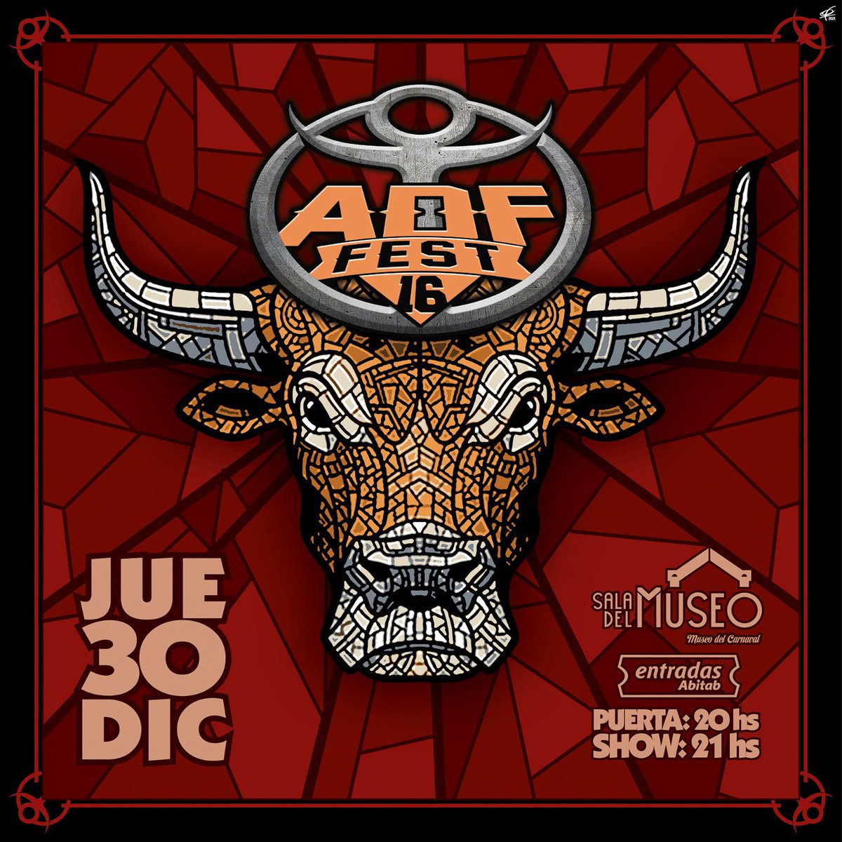 reytoroUY's tweet photo. 💥💥💥 Jueves 30 de Diciembre 2021 💥💥💥.
.
Antes del Fin Fest .
Edición 16.
@saladelmuseo
.
Ya en breve iremos anunciando toda las bandas y detalles!!!.
.
Ya las entradas Anticipadas en @abitab_oficial .
#adffest #festivaluruguay #reytoro #antesdelfinfest #metaluruguay https://t.co/FUDuTRj76Z