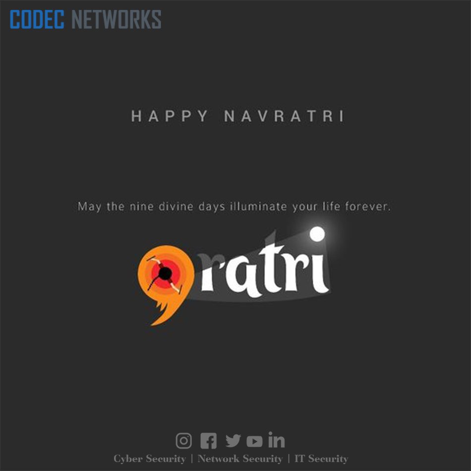 The auspicious 🇮🇳 #Festival of #Navratri begins today.  Happy Navratri 2021.

#9Days of - #Hangout  #Tradition  #Garba  #Food  #Fauth  #Colors  #Enjoying 

#CodecNetworks #Navratri2020 #NavratriSpecial #NavratriFever #NavratriUtsav #MaaDurga #ITAudit #CyberSecurityTraining