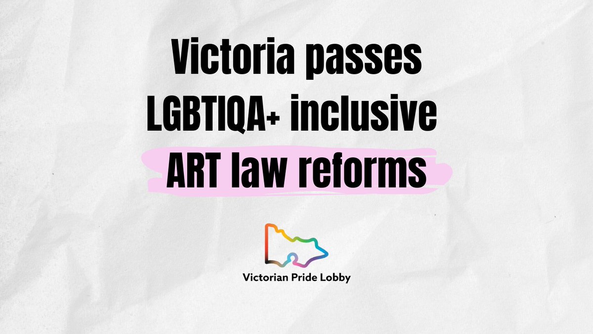 BREAKING: Victorian Parliament has just passed new assisted reproductive treatment laws that will reduce the discrimination faced by LGBTIQA+ people.

This is largely thanks to the advocacy of community members who shared their stories and groups like <a href="/RainbowFamVic/">Rainbow Families</a>. #SpringSt