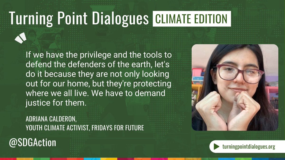 SDGaction's tweet photo. “If we have the privilege and the tools to defend the defenders of the earth, let's do it because they are not only looking out for our home, but they're protecting where we all live.”  -@adrianacalh28, @fridaysforfuture climate activist

Watch on-demand https://t.co/D4BIwRX4VX https://t.co/Xgc4J5cCl8