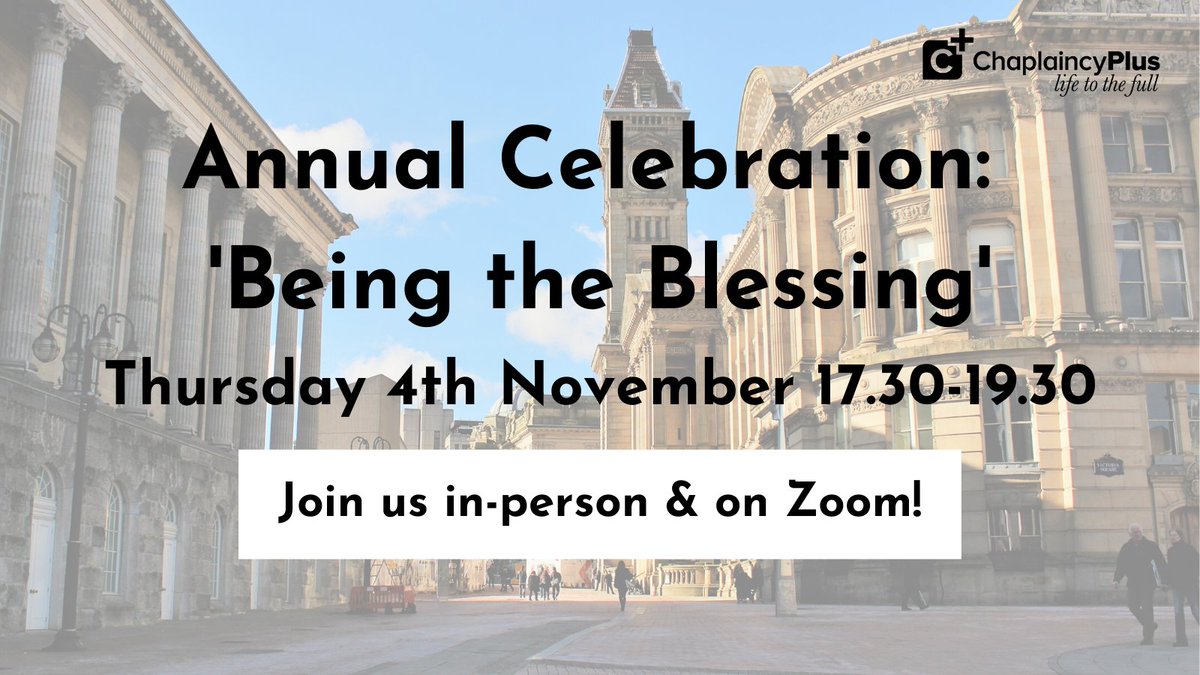 🎉 Our first in-person Network event is 4 weeks away! Join us for our Annual Celebration on Thursday 4th November 17.30-19.30 at our ChaplaincyPlus office or on Zoom. We'd love to see you there! Sign up via our website: bit.ly/3DihjDv 
#annualcelebration #chaplaincyplus