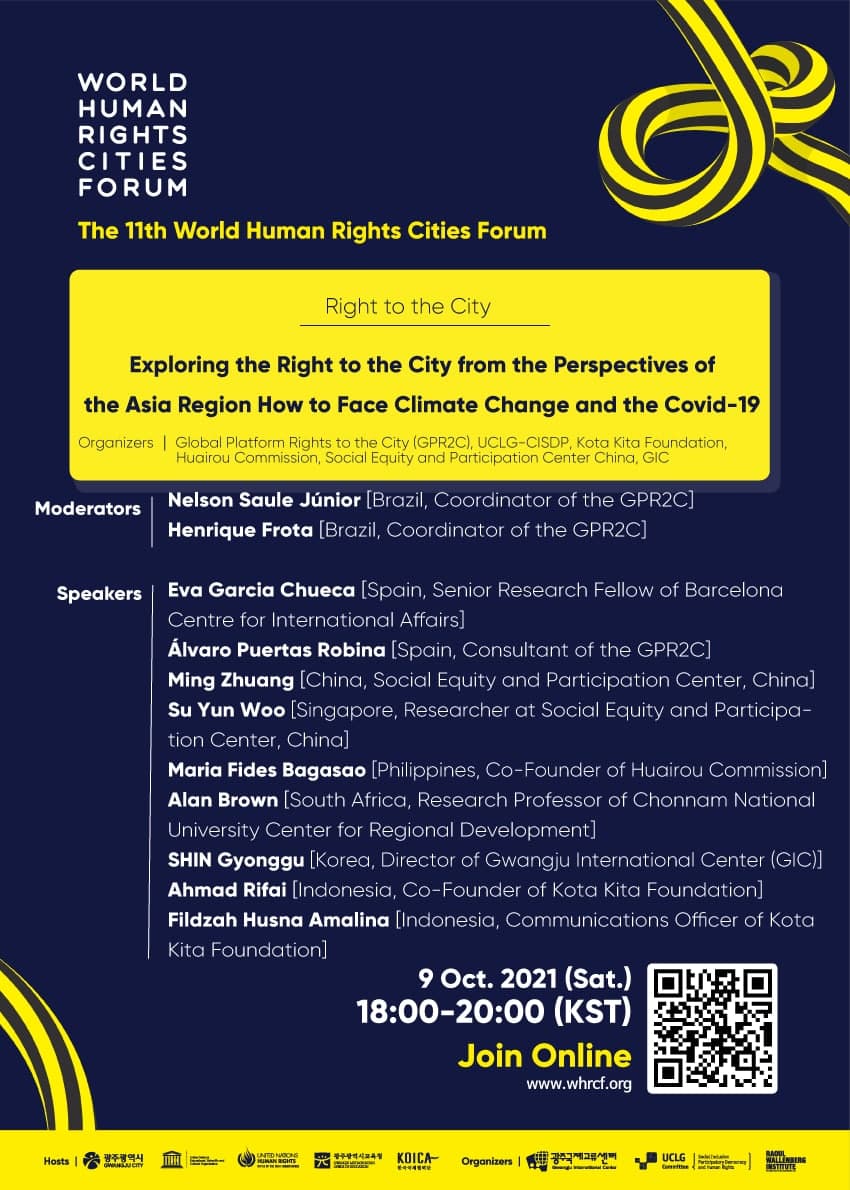 Right2CityGP's tweet photo. ✳️ SAVE THE DATE on Saturday this week!

"Exploring the #RightToTheCity from the Perspectives of the Asia Region: How to Face #ClimateChange and COVID-19"

We will be at the @GwangjuWHRCF #WHRCF2021👏

Register here: https://t.co/Xk7Jg9Pe1B https://t.co/FCnbwZX6DG