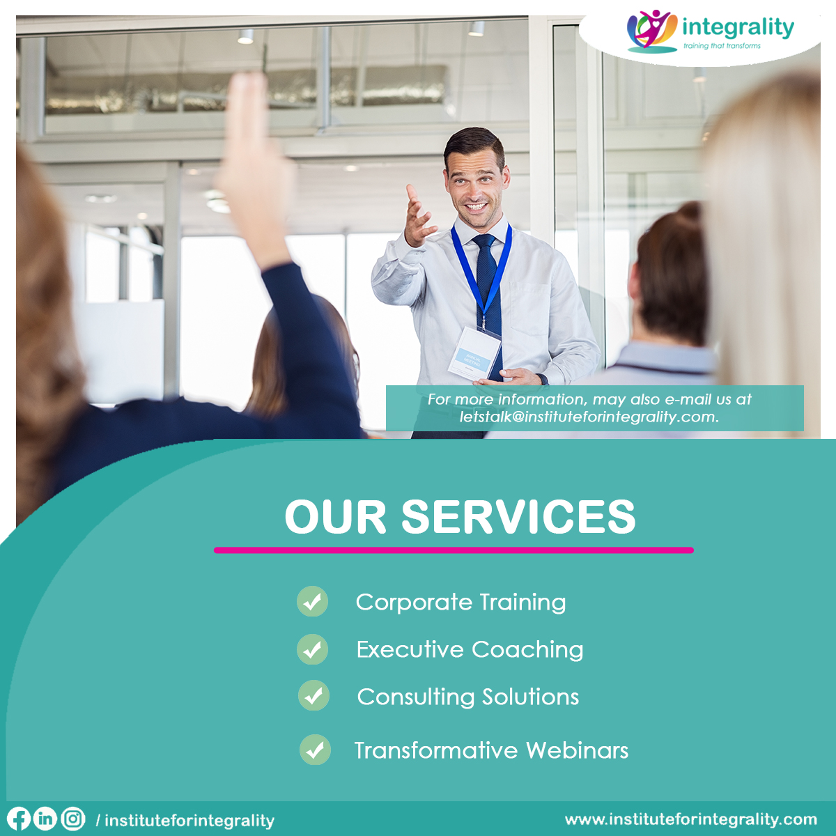Integrality1's tweet photo. "Why partner with Integrality? Allow us to share information that will help you to get to know our company. We hope to be part of your journey to lead and inspire your team to live whole and purposeful lives in the 21st Century Workplace. https://t.co/w9no8LQYZS