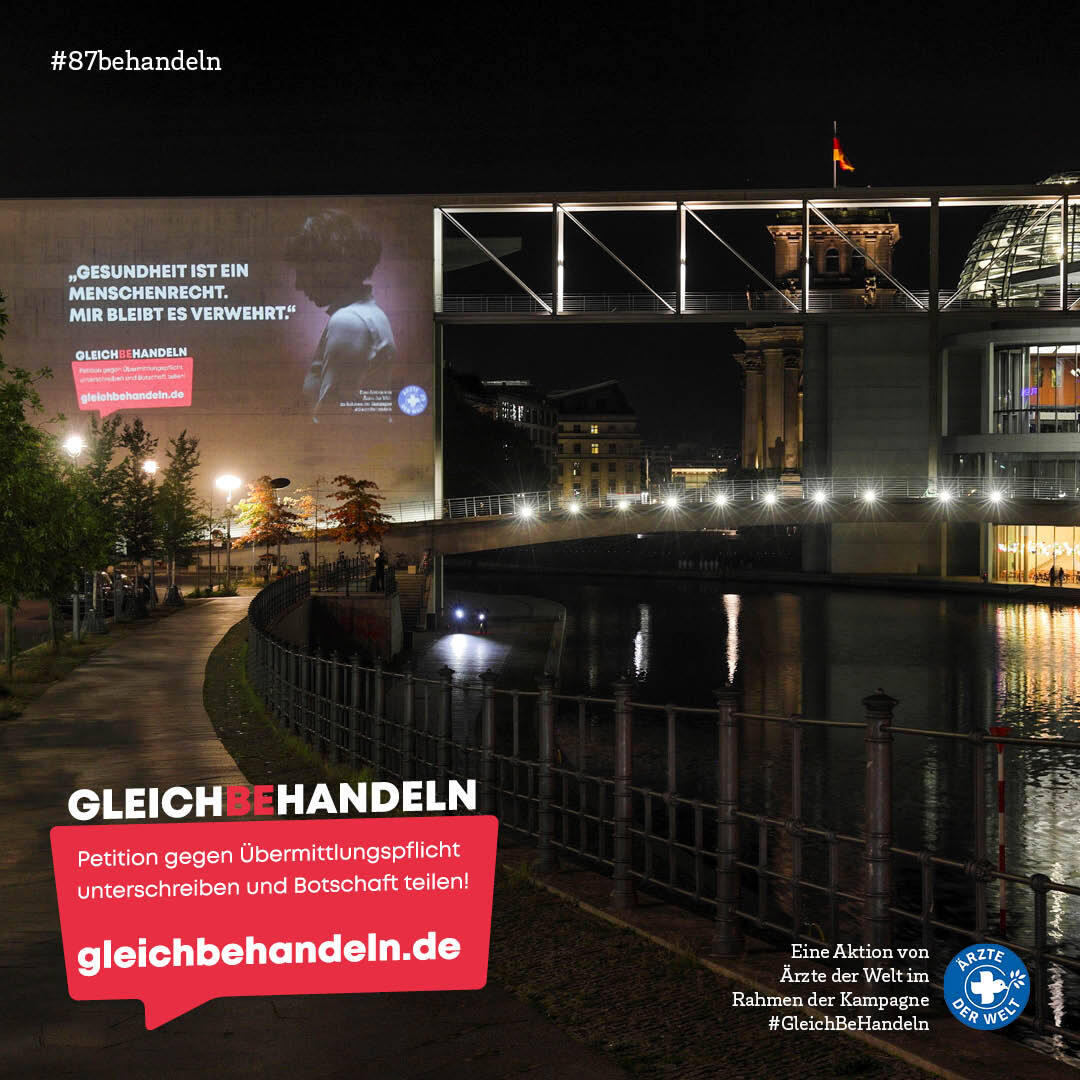 Als "kleine" Erinnerung zum Beginn der #Sondierungsgespräche: Die Politik
muss endlich dafür sorgen, dass Menschen ohne geregelten Aufenthaltsstatus
#OhneAngstZumArzt gehen können. Schränkt § 87 ein! Mit eurer Unterschrift: gleichbehandeln.de #87behandeln #Ampel