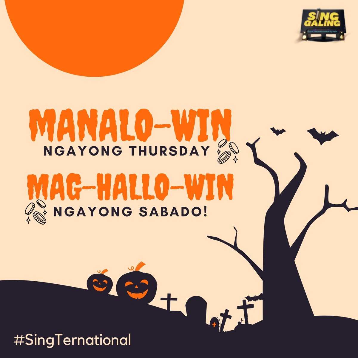 SingGalingTayo's tweet photo. Mga ka-awitbahay, tumutok ngayong gabi sa Sing Galing #SingTernational para Manalo-win! Maki-Hallo-WIN naman sa Sabado sa Sing Galing Sing-lebrity Edition! π€© Maagang pa-trick or treat namin to sa inyo! ππ» https://t.co/04psQe8Nwp