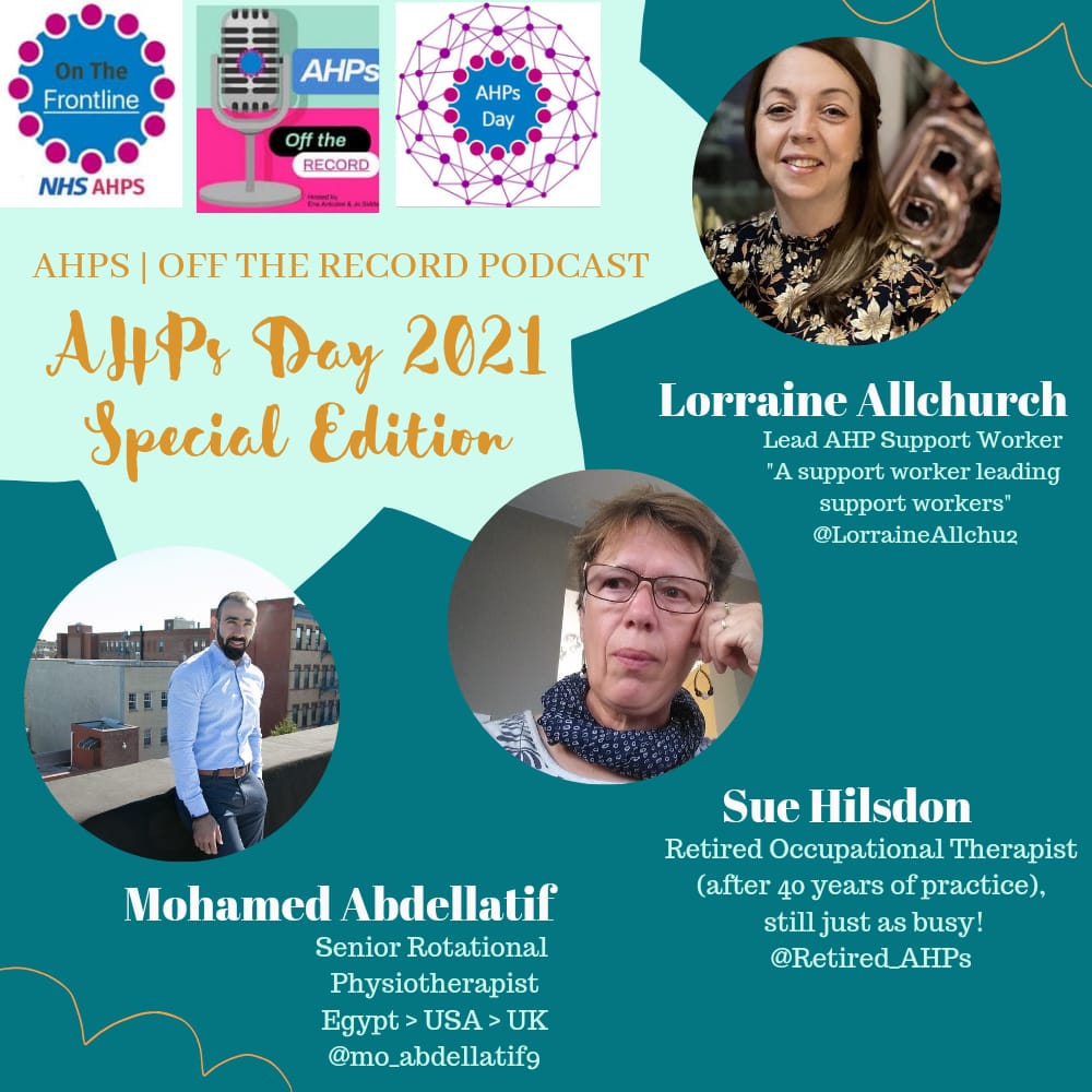 thefrontlineahp's tweet photo. #AHPsday2021 #AHPsOffTheRecord Podcast Special is live! This podcast ft @Retired_AHPs @LorraineAllchu2 &amp; @mo_abdellatif9. Their stories are truly inspirational. Perfect lead up to #AHPsDay on 14th October
@SuzanneRastrick @BeverleyHarden
@carrie_biddle

https://t.co/zSqOh46YW5 https://t.co/fqsKgcjVPr