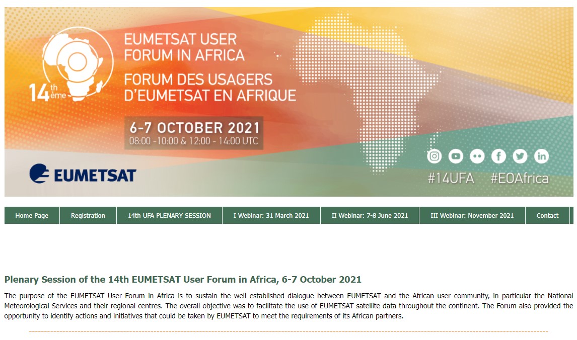 GMESAfrica's tweet photo. It happens now! Held entirely online, the 14EUF is to discuss access and use of satellite data for weather and climate services, with a focus on the new MTG, as well as on the Capacity building programmes funded by the EU and implemented by the AUC. https://t.co/eQDdnF8oJe https://t.co/SPBWRv7Ns1