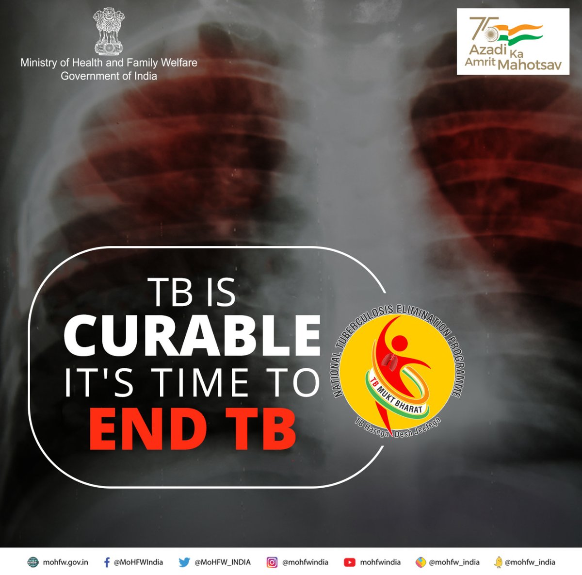 MoHFW_INDIA's tweet photo. #TB is curable. If you are facing symptoms like fever, cough &amp; sudden weight loss, visit your nearest government health centre for treatment. 

#TBHaregaDeshJeetega #SwasthaBharat #AyushmanBharat https://t.co/0AYgwPaZmo
