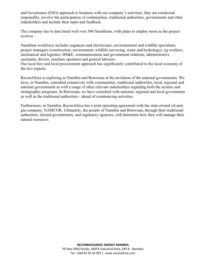Recon_Africa's tweet photo. ReconAFRICA remains committed to being guided by and in compliance with our Environmental Management Plan and Environmental Clearance Certificate, as well as all laws of the Republic of Namibia regulating petroleum activities in the country.
#ReconAfrica #CommittedToCompliance https://t.co/BGxBxGsAMP