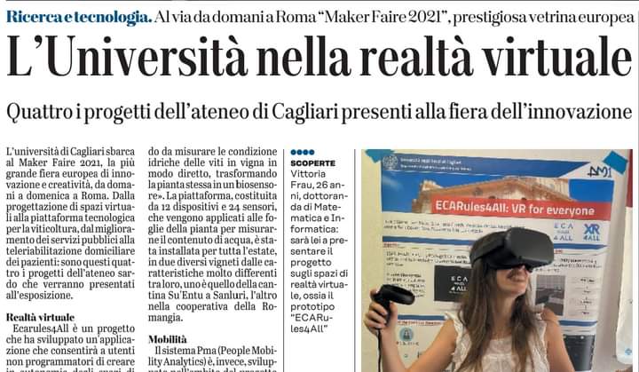 univca's tweet photo. Su @UnioneSarda Francesca Melis racconta la partecipazione di UniCa a @MakerFaireRome, il grande evento dedicato a innovazione e tecnologia: sul quotidiano in edicola grande spazio per i nostri ricercatori e le nostre ricercatrici. @diee  @UnicaIngArc @acuadori @makerfaire https://t.co/jIBUuLSdJB