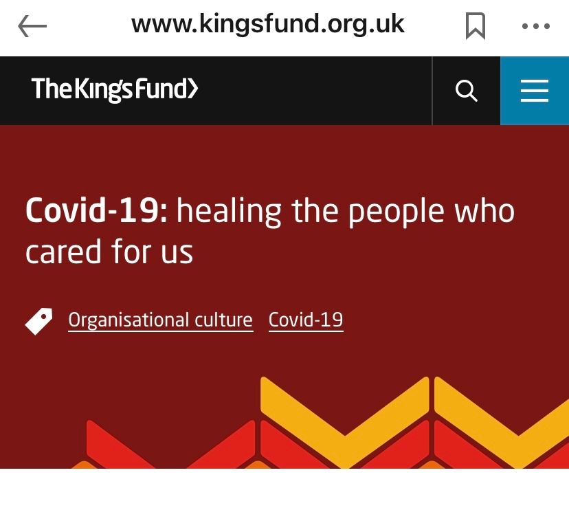 Brilliant kings Fund paper sums up my mission today : a slide deck on the systemic impact of the pandemic &amp; the reality of staff fear; having to do more when there’s little to give. the value of my OD colleagues &amp; our joint work on healing the system is 🌟
buff.ly/2WRJPwi