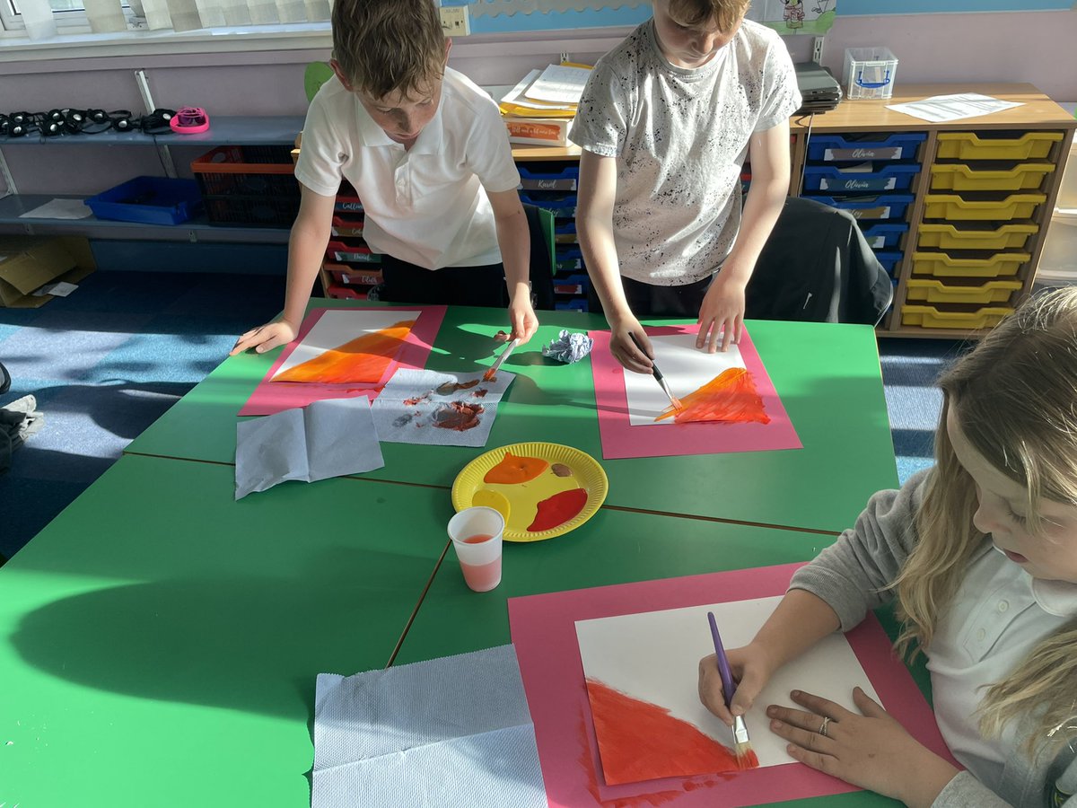 mrsgmorrison1's tweet photo. This week in creativity was art 🎨 We were learning how to blend colours in order to recreate a sunset sky, linking with our lessons on developing a setting. Look out for our brilliant artwork around the school. @Kirkhill_School #creativity https://t.co/d3yigr7Ll5
